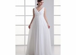 Unbranded V-neck Beaded Pleat Floor-length Chiffon Wedding