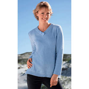plain or striped sweater. v-neckline with 2 buttons. long sleeves. in easy-care knit, 70 acrylic, 30