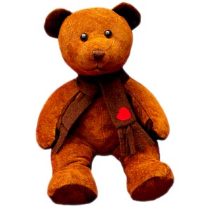 Adorable brown suede teddy bear with heart embroid