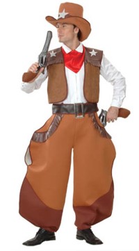 There`s great comical cowboy value in this oversized costume featuring enormous chaps. You`ll barely