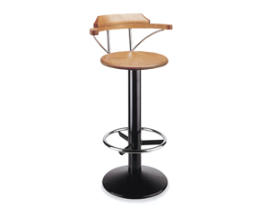 Sturdy heavy duty bar stool. Chic Italian influenced design. Solid beech seat and back stained to co