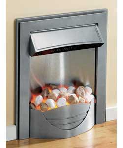 Slimline electric fire with a silver effect finish.Contemporary fire with curved fret and illuminate