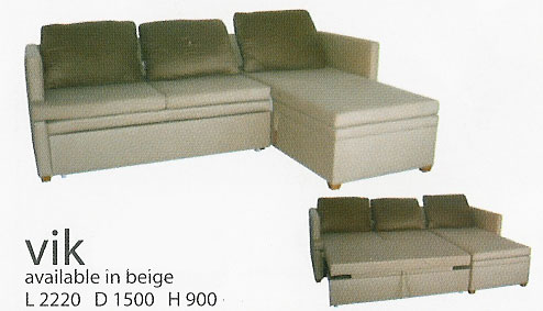 Modern corner group which converts easily into a generously sized sleeping area.  L.2220 D.1500