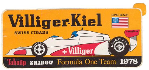 Villiger-Kiel Swiss Cigars Shadow F1 Team 1978 Long Beach Sticker (16cm x 7cm)