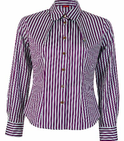 Vivienne Westwood Red Label One Button Stripe Shirt comes exquisitely crafted with distinctive brown buttons and the iconic Orb logo embroidered at the chest. For added interest the collar is created with a slight asymmetrical twist whilst the simple
