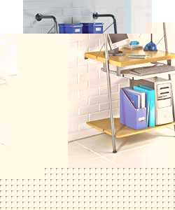 Beech effect shelving with silver colour wall mountable frame.3 fixed shelves and pull-out keyboard