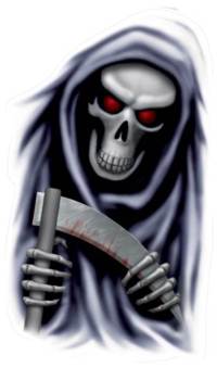 Your Time Is Up! This Grim Reaper with his scythe would look fantastic on the wall at the end of a