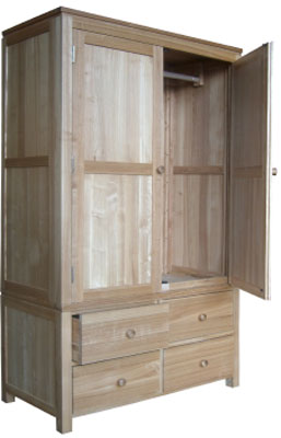 Unbranded WARDROBE 2 DOOR 4 DRAWER OILED HARDWOOD WOODSTOCK