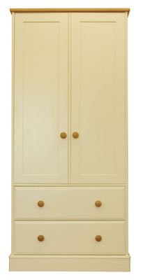GENTS DOUBLE WARDROBE WITH 2 DRAWERS IN A DEVON CREAM PAINTED FINISH WITH DOVETAILED DRAWERS WITH TO