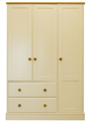 GENTS TRIPLE WARDROBE WITH 2 DRAWERS IN A DEVON CREAM PAINTED FINISH WITH DOVETAILED DRAWERS WITH TO