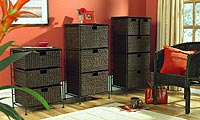 Stylish solid wood and rattan furniture, chunky, big on storage and superb value too !   Rattan
