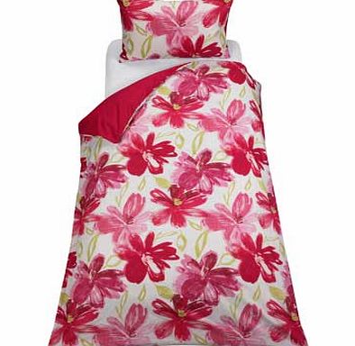 Unbranded Watercolour Floral Red Bedding Set - Single