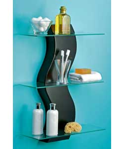 Unbranded Wave Box Wood 3 Tier Glass Wall Shelving Unit