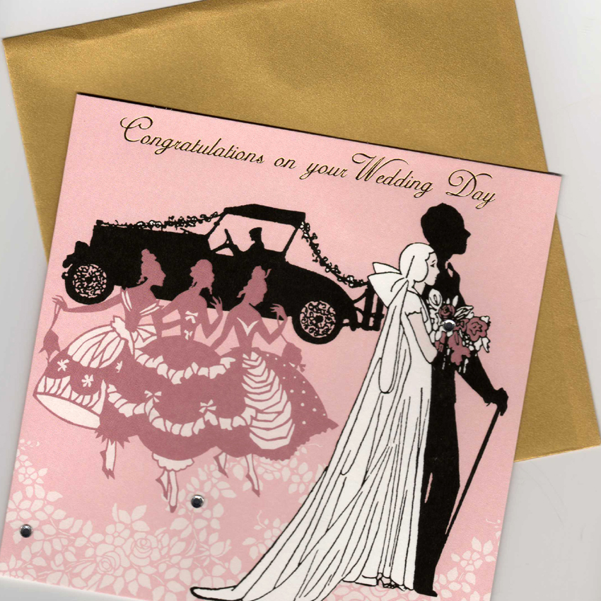 Wedding Day Congratulations Card finished with three twinkling diamante beads.