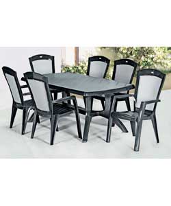 Extra large U.V. stabilised anthracite coloured resin table with spacious dining surface area.6 colo