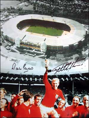 Unbranded Wembley and 1966 photo montage signed by Hurst and Peters
