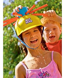 Fill the WetHead with water and take it in turns to place the hat on your head. Then spin the top an