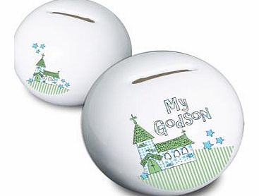 The Whimsical Church Godson Money Box is an ideal gift for your Godsons Christening day  as well as teaching him to start saving for his future! The bone china money box has a slit at the top for the pennies to be inserted and is round in shape.The f