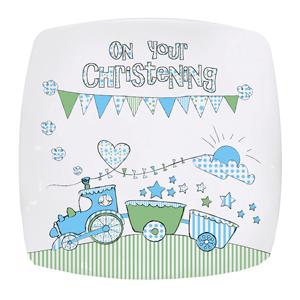 Unbranded Whimsical Train Christening Plate