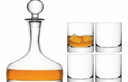 Whisky Decanter Set with Four TumblersStriking, stylish and the ultimate decanter set for whisky or any spirit you like.Produced from handmade glass, created and finished by skilled glass artisans, the set includes five components, a sculpted decante