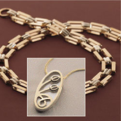 White and Yellow Gold Bracelet and Mackintosh Rose Pendant