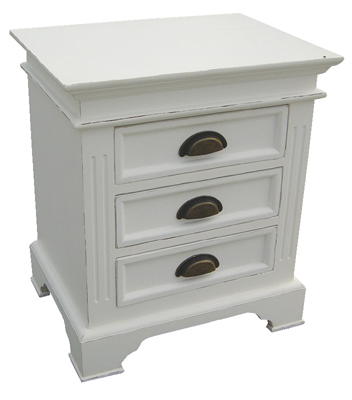 KRISTINA 3 DRAWER BEDSIDE CABINET IN A DISTRESSED WHITE PAINTED FINISH