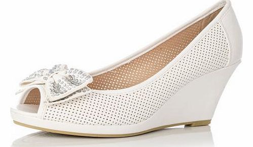Unbranded White Diamante Bow Wedges