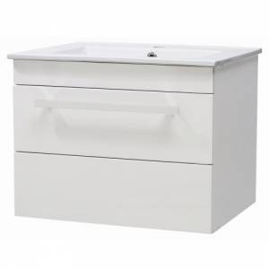 Unbranded White Gloss 600mm Wall Mounted Basin and Cabinet