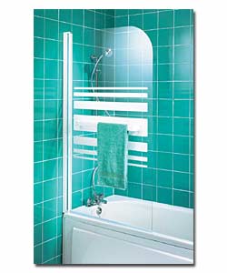 White Half Framed Radius Bath Screen with Towel Rail