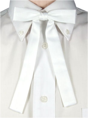 Pre-tied white Kentucky Colonel western style bow tie, with adjustable neckband.