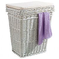 White Painted Willow Linen Bin with Seat Pad