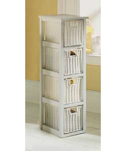 Strong wooden frame with 4 rattan drawers for general multi-purpose storage.Material: White rattan