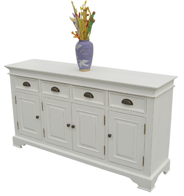 KRISTINA 4 DOOR SIDEBOARD IN A DISTRESSED WHITE PAINTED FINISH