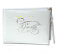 white/silver guest book with pen