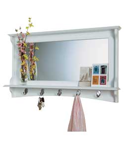 Unbranded White Wall Mounted Shelf Mirror and Hooks
