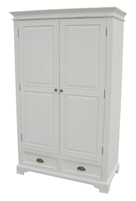 KRISTINA 2 DOOR 2 DRAWER WARDROBE IN A DISTRESSED WHITE PAINTED FINISH