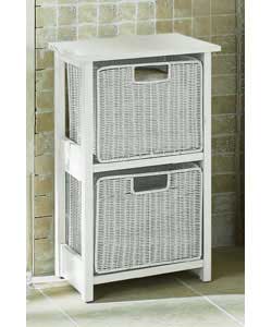 Unbranded White Wood and Rattan Effect 2 Drawer Storage Unit