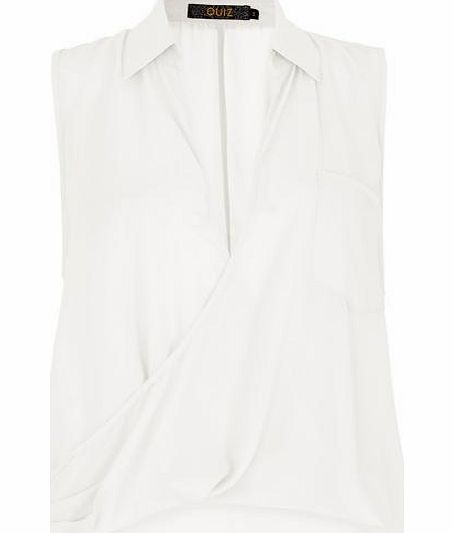 Unbranded White Wrap Front Sleeveless Blouse