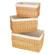 This set of 3 wicker lidded baskets in chocolate brown are an ideal storage solution around the home