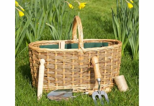 Wicker Gardening Basket with Five ToolsThis wicker basket with five tools is a lovely gift for the green fingered enthusiast. Its large enough to house plants, garden paraphernalia and of course its five tools, which include a trowel, fork, ball of s
