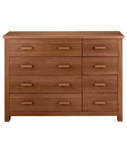 Dark beech-effect finish with wooden handles. 8 drawers. Size (H)91.4, (W)128.5, (D)42.3cm. Flat