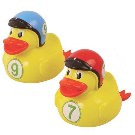 Wind-up Racing Ducks Duck with the blue helmet, ready?! Duck with the red helmet, ready?! 3,2,1.... GO! Everyones seen rubber ducks that bob along in the bath and end up full of water and sinking, but these wind-up racing ducks turn your childs bath 