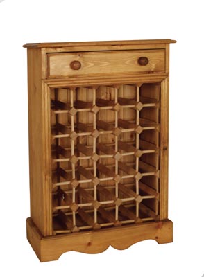 ALL PINE WINE RACK WITH DRAWER WHICH HOLDS 30 BOTTLES