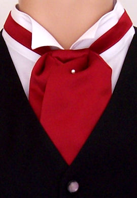 A plain wine red pre-tied wedding cravat with adjustable neckstrap and satin finish.