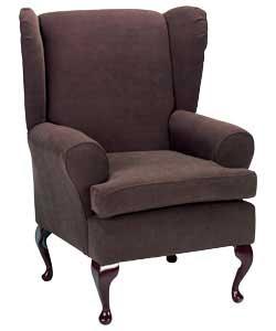 This high-back chair has traditional roll arms, stylish side wings and classically elegant 9in Queen