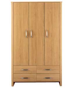Woburn Oak Robe with 3 Doors and 4 Drawers - Oak