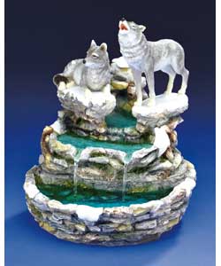 Hand painted wolves fountain. Includes main water