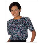Womens Navy Leaf Print Round Neck Business Blouse - Size 20
