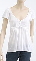 Babydoll Jersey Short Sleeve V-Neck Top. Ruched Cap Sleeve Sequin And Bead Detail To Neck And Bust