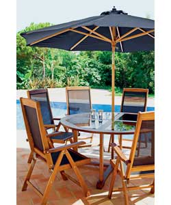 Wood and Black Glass 6 Seater Patio Set